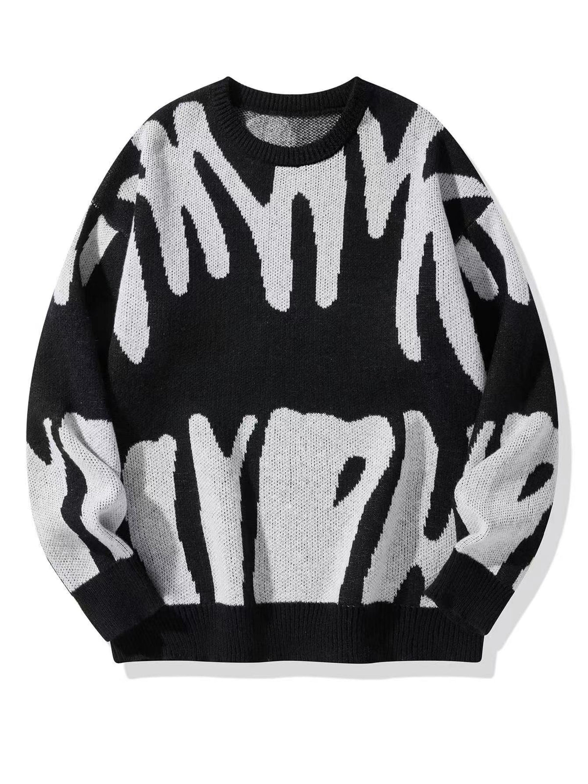 Men’s Crew Neck Graphic Knit Sweater Black