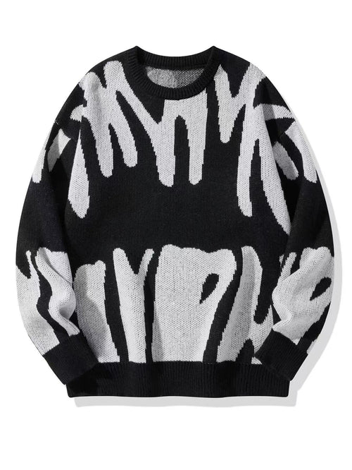 Men’s Crew Neck Graphic Knit Sweater Black