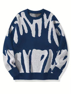 Men’s Crew Neck Graphic Knit Sweater Blue