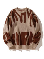 Men’s Crew Neck Graphic Knit Sweater Brown