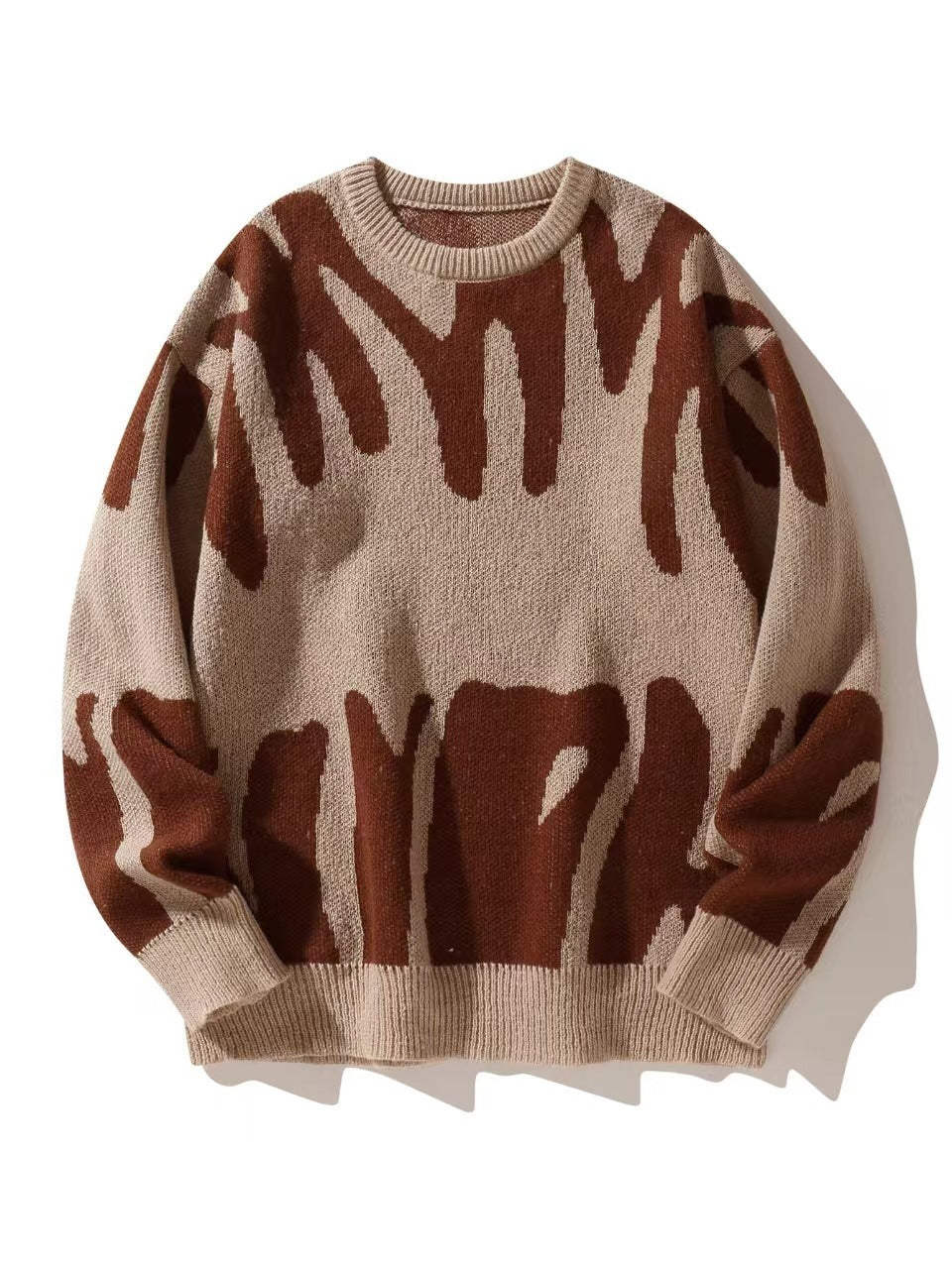 Men’s Crew Neck Graphic Knit Sweater Brown