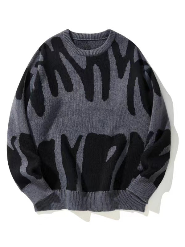 Men’s Crew Neck Graphic Knit Sweater Grey