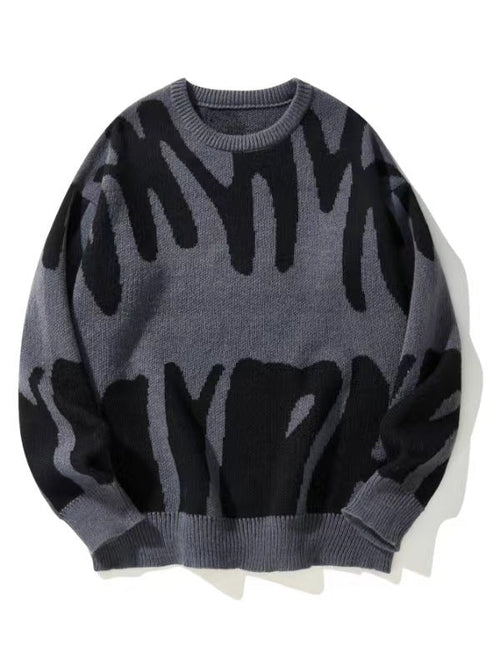 Men’s Crew Neck Graphic Knit Sweater Grey