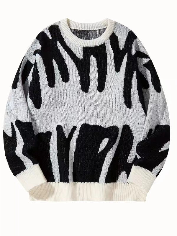 Men’s Crew Neck Graphic Knit Sweater White